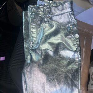 Good American Silver Faux Leather Pants